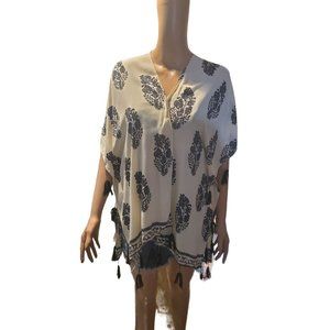 Laetitia Vintage Pattern Oversized Hanky Hem Kimono/Cardigan with tassels OS